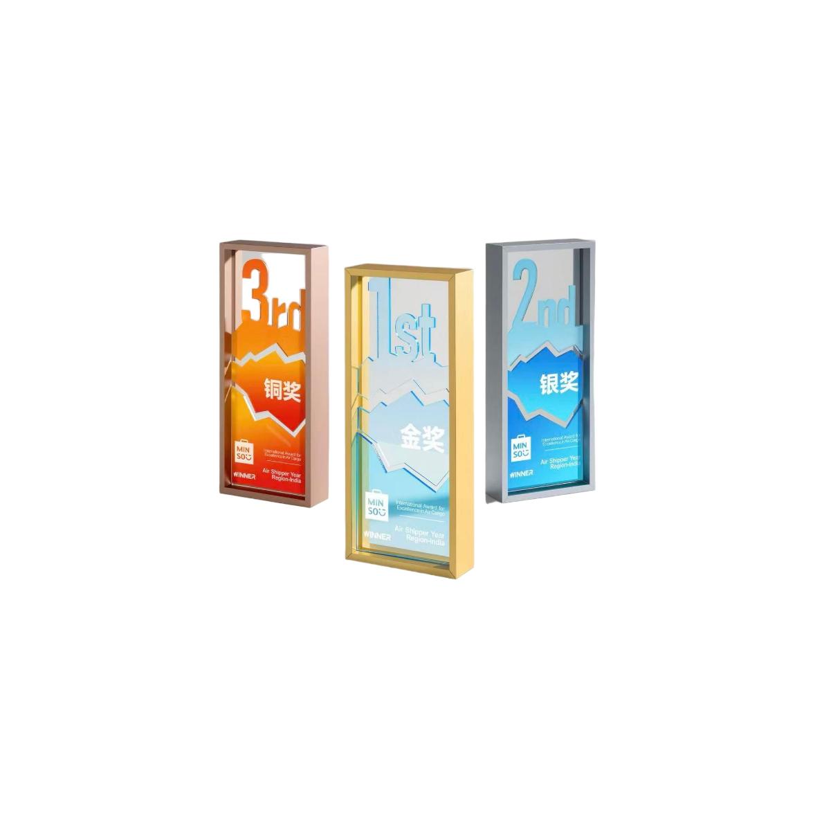 Square acrylic trophy with metal edging